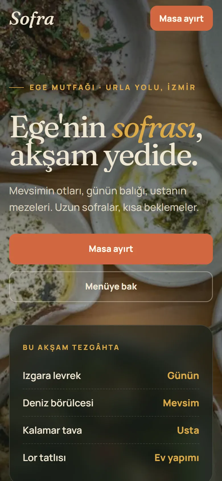 Sofra Meyhane telefon görünümü