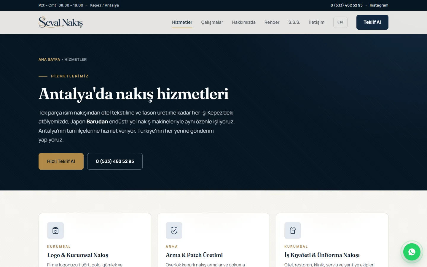 Seval Nakış hizmetler sayfası